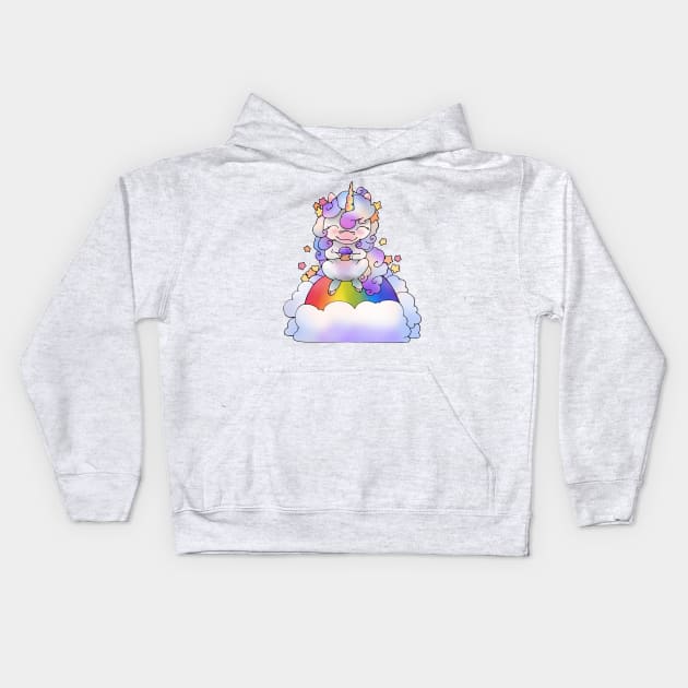 Kawaii Unicorn Cupcake Cloud (and Rainbow!) Kids Hoodie by LyddieDoodles